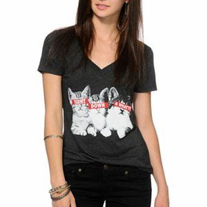 A-Lab Womens Turnt All The Way Up Down 4 What? V-Neck Shirt Kittens Shirt New